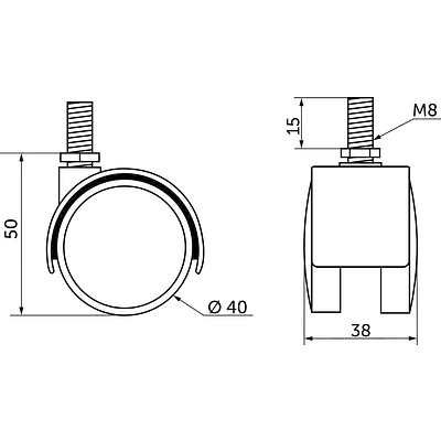 Мебельное колесо д.40 с резьбой М8