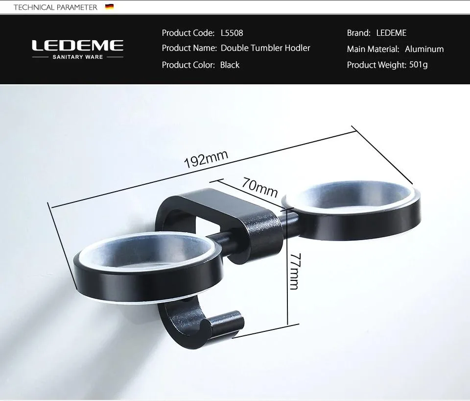 Крупный план на держатель стаканов и зубных щёток Ledeme L5508. Крупный план на держатель стаканов и зубных щёток