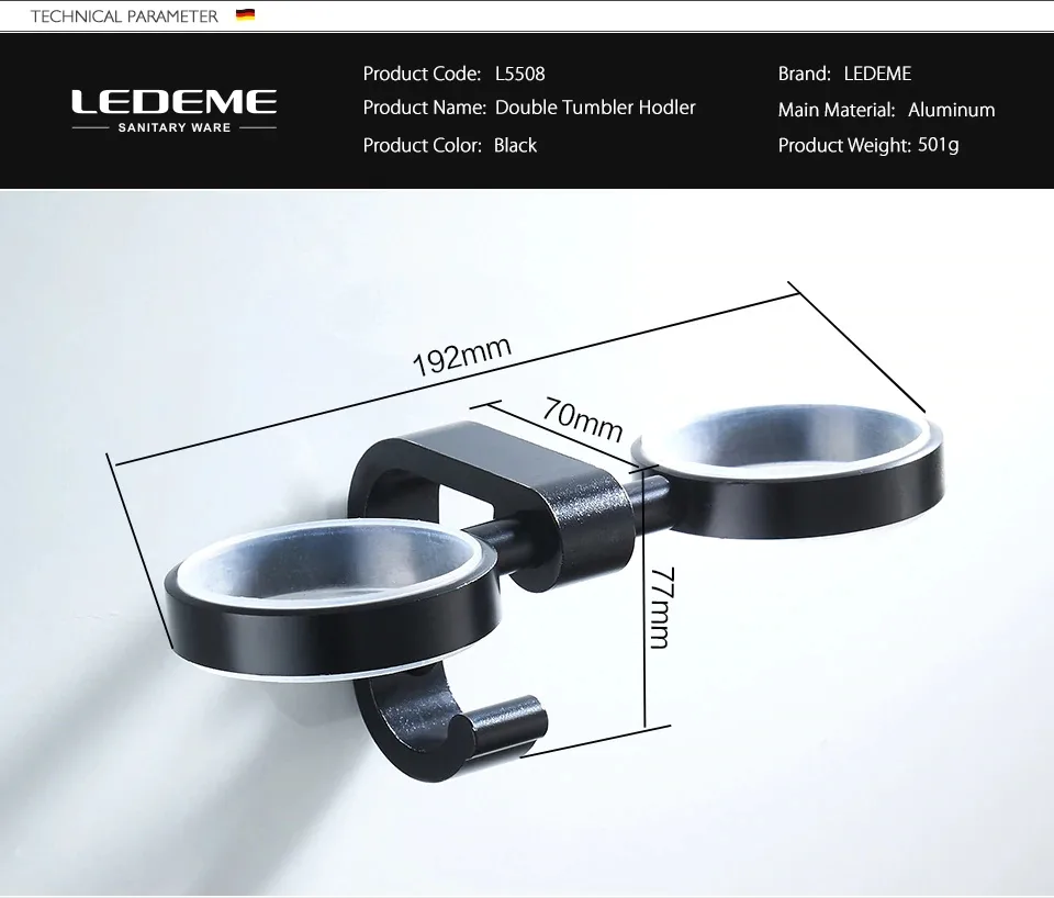 Держатель стаканов и зубных щеток Ledeme L5508  черный