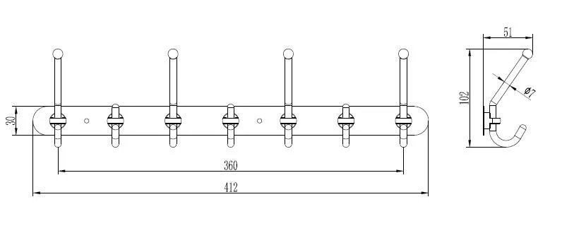 Крючки для ванной Ledeme L201-7 крупным планом. Крупный план крючков на стене