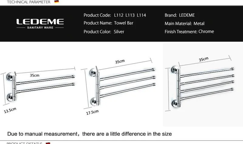 Крупный план держателя для полотенец Ledeme L113. Крупный план держателя для полотенец