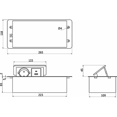 Выдвижной удлинитель Nova 5: 1 розетка + USB + беспроводная зарядка алюминий