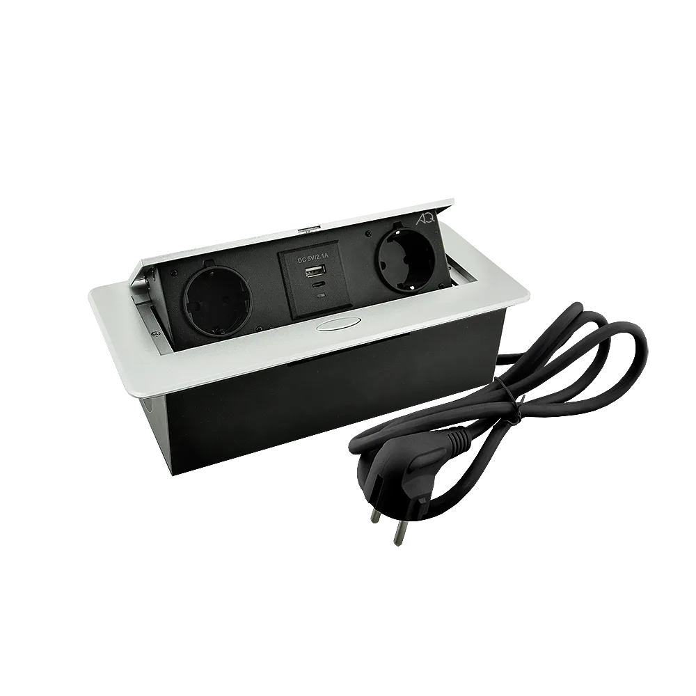 Удлинитель AQ PLUG-X H2 горизонтальный 2xSCHUKO 1xUSB А 1xUSB C алюминий