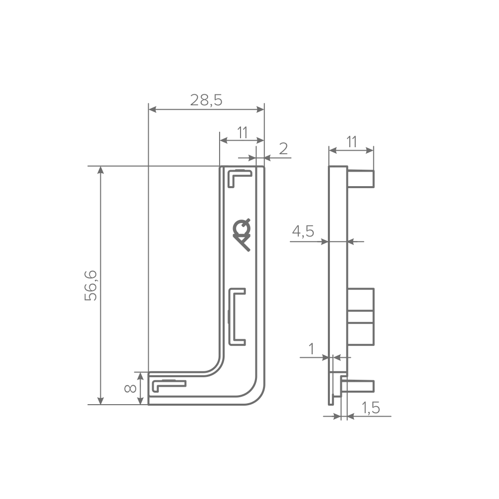 Заглушка контурная правая для горизонт. L-образного профиля AQ Gola-X алюминий