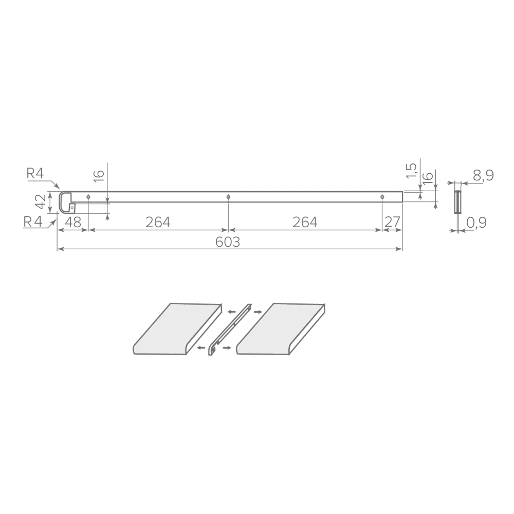 Планка д/постф. AQ PLANK R3 0* стык. алюминий