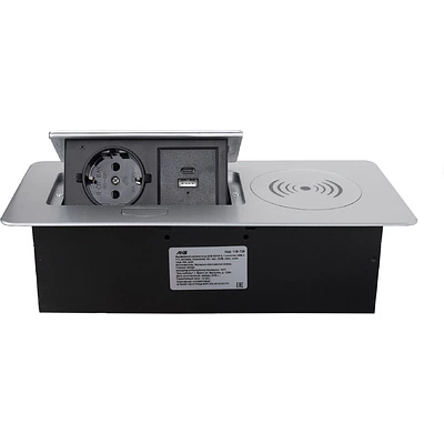 Выдвижной удлинитель Nova 5: 1 розетка + USB + беспроводная зарядка алюминий