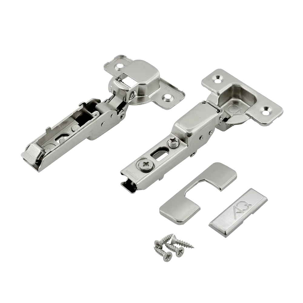 Петля полунакладная AQ V.2 Clip с эксцентриком с доводчиком (с заглушками и саморезами)