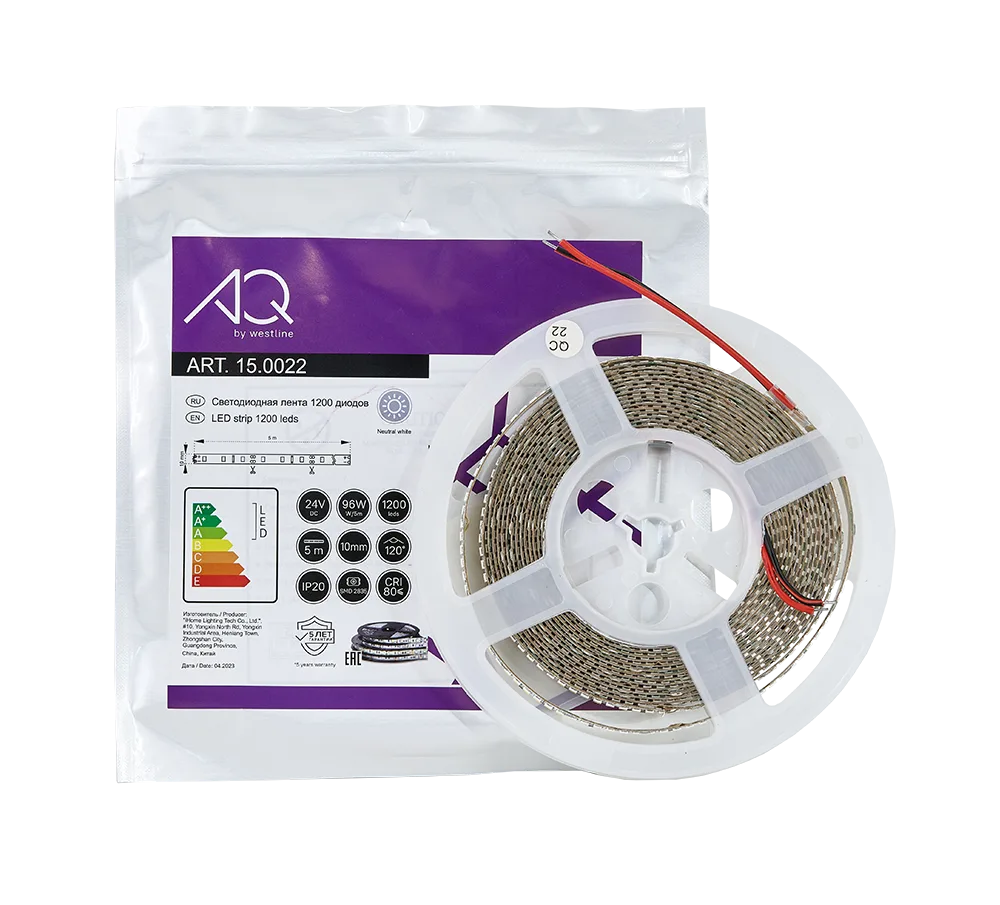 ЛЕНТА светодиодная AQ LED-LINE 2835 240 LED/м 24V 19,2W/м 10 мм IP20 нейтральный белый 5 м