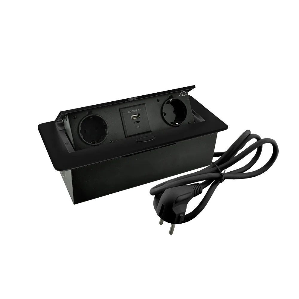 Удлинитель AQ PLUG-X H2 горизонтальный 2xSCHUKO 1xUSB А 1xUSB C черный