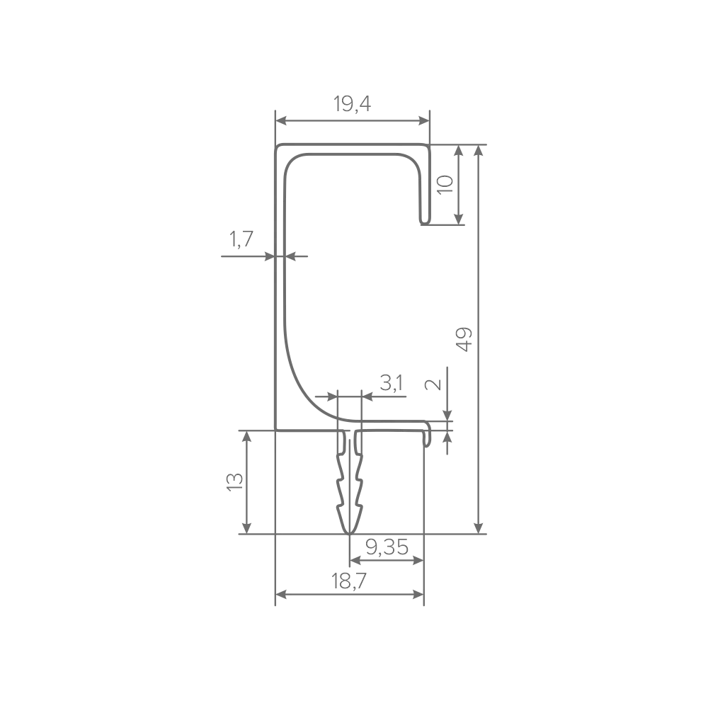 Ручка-профиль торцевая AQ С-line heavy 5000 мм алюминий