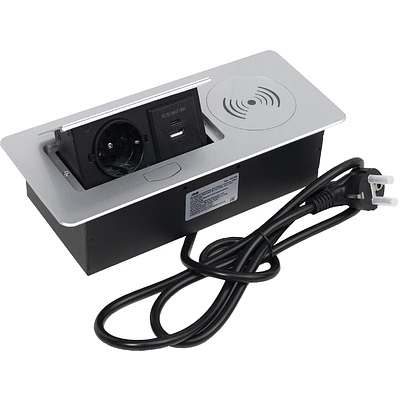 Выдвижной удлинитель Nova 5: 1 розетка + USB + беспроводная зарядка алюминий