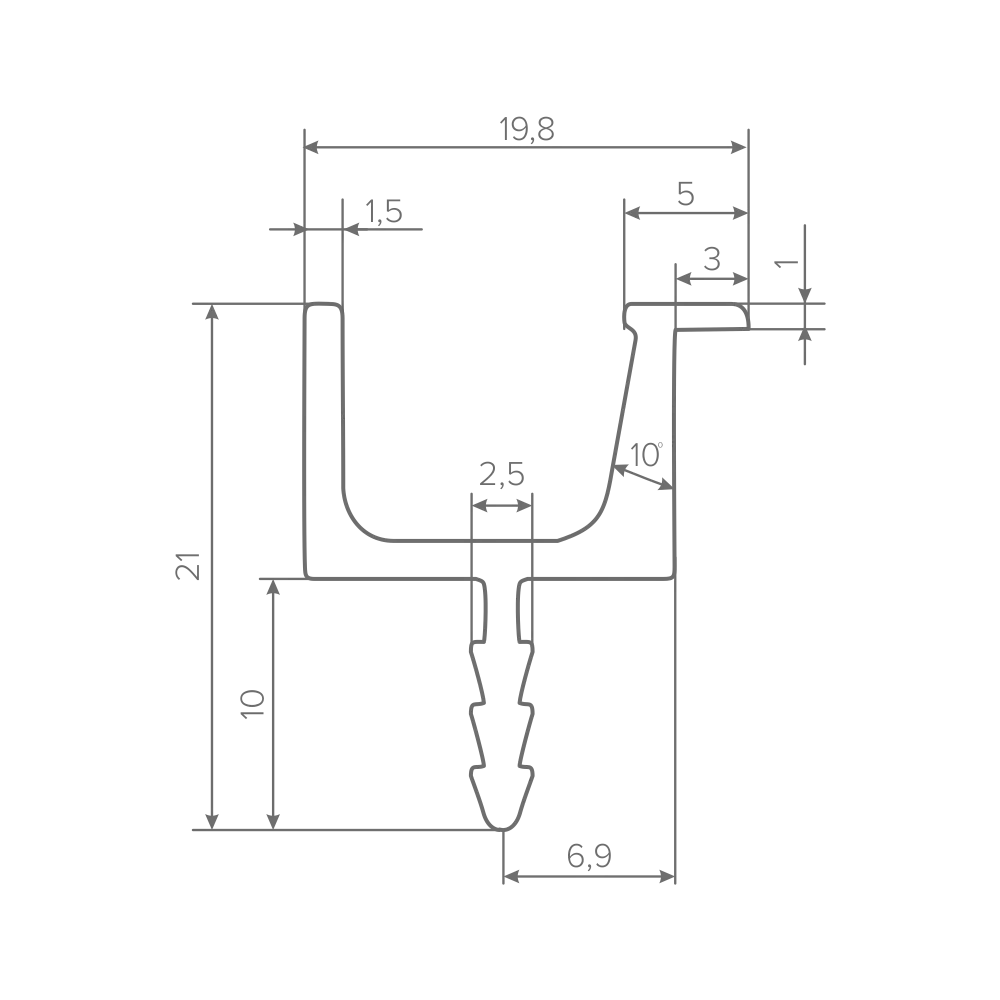 Ручка-профиль торцевая AQ U-line (ДСП+стекло) 5000 мм черный