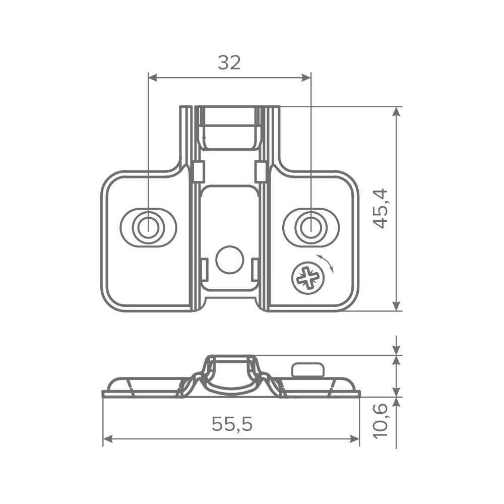 Ответная планка AQ крестообразная с эксцентриком Clip-on под саморез H2 черная