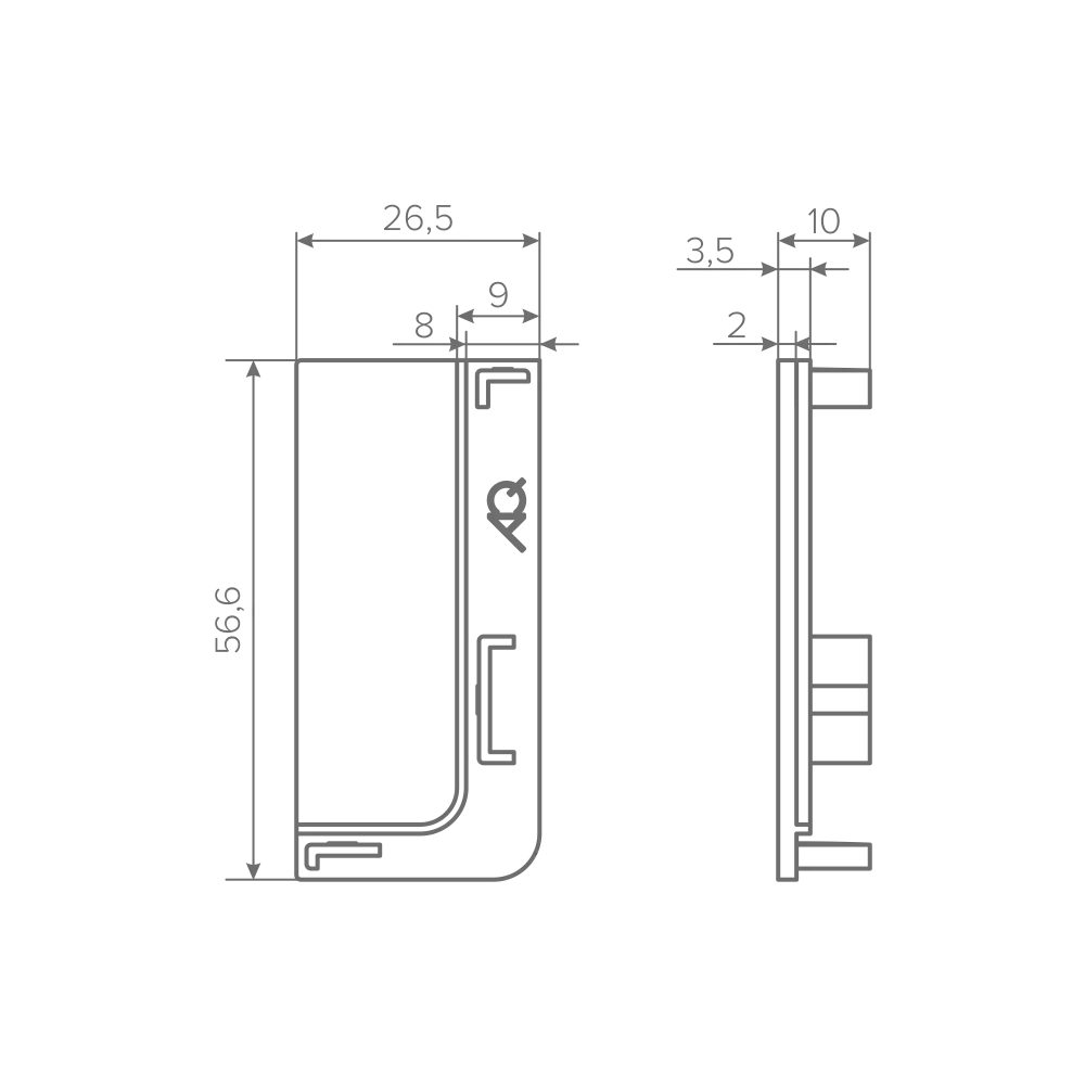 Заглушка глухая правая для горизонт. L-образного профиля AQ Gola-X алюминий