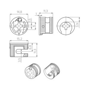 Эксцентрик AQ X-CENTRIC 15 стальной H=11,3 мм для ДСП 16 мм (1000 шт.)