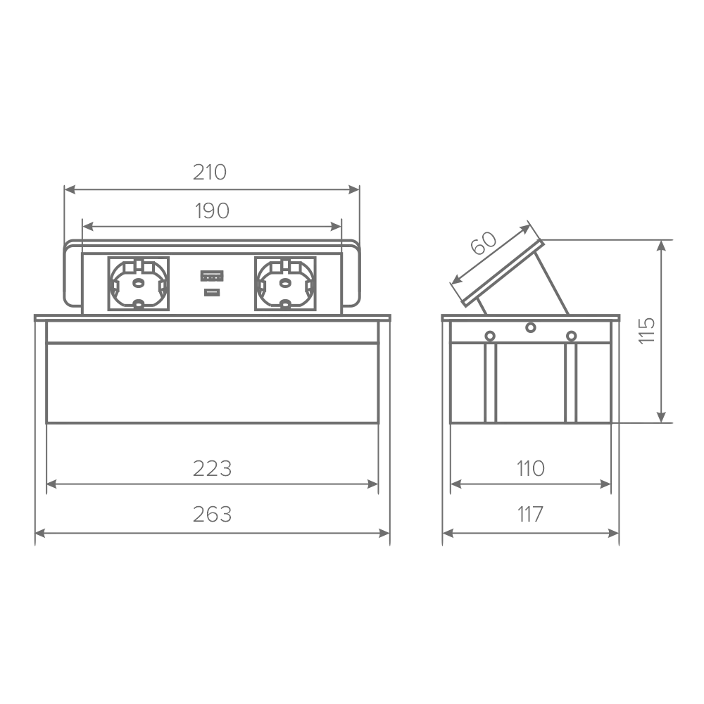 Удлинитель AQ PLUG-X H2 горизонтальный 2xSCHUKO 1xUSB А 1xUSB C черный