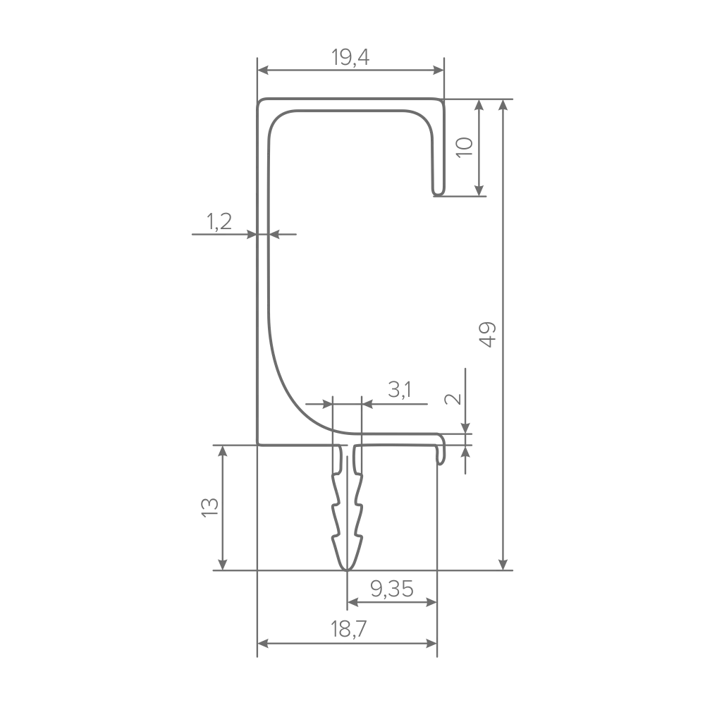 Ручка-профиль торцевая AQ С-line 5000 мм алюминий