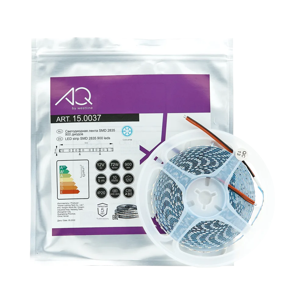Лента светодиодная AQ LED-LINE 2835 180 LED/м 12V 14,4W/м 10 мм IP20 холодный белый 5 м