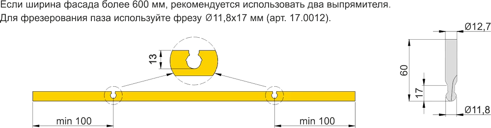 Выпрямитель фасада AQ LINER 01 врезной декоративный 2000-2400 мм черный