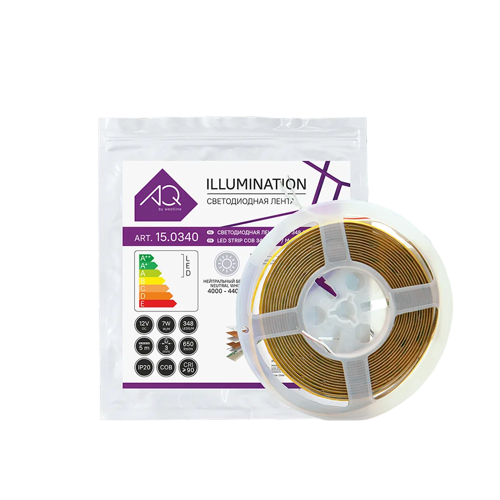 Лента светодиодная AQ LED-LINE COB 348  LED 12V 7W/м 3 мм IP20 нейтральный белый 5 м (15.0340)