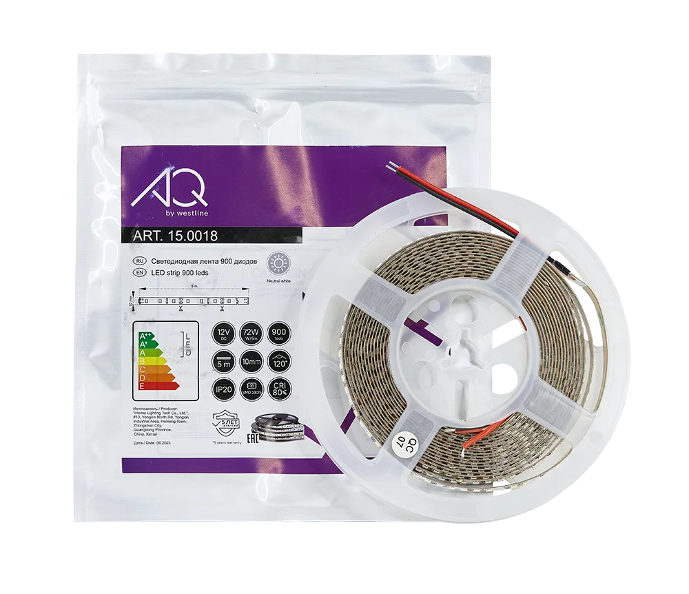 Лента светодиодная AQ LED-LINE 2835 180 LED/м 12V 14,4W/м 10 мм IP20 теплый белый 5 м