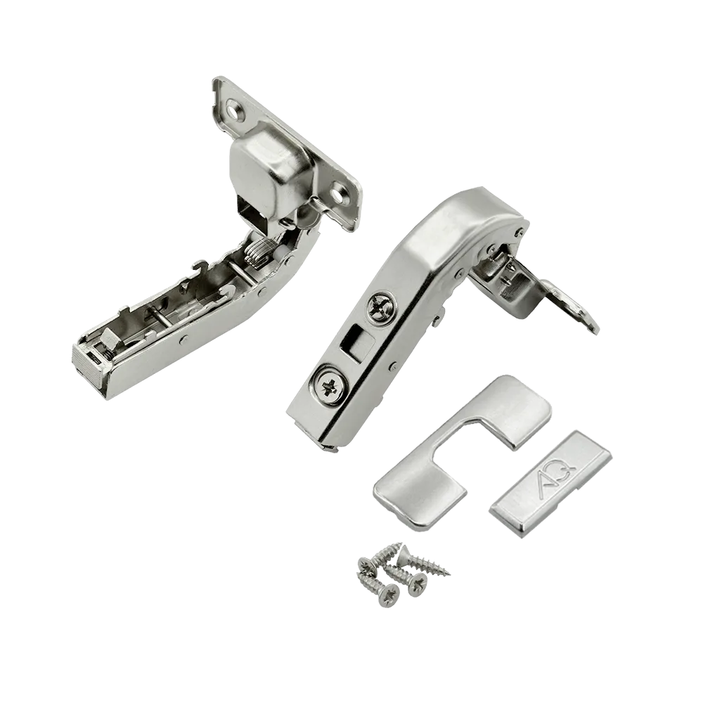 Петля +90 внутренняя AQ Clip с эксцентриком без пружины (с заглушками и саморезами)