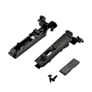 Петля накладная AQ V.2 Clip с эксцентриком с доводчиком (с загл и саморезами) для ал рамок черная