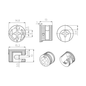 Эксцентрик AQ X-CENTRIC 15 стальной H=13 мм для ДСП 18 мм (1000 шт.)