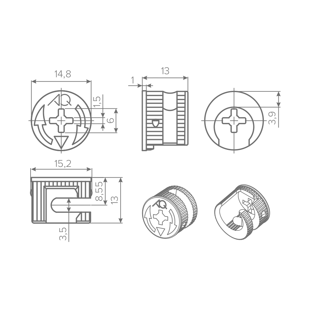 Эксцентрик AQ X-CENTRIC 15 стальной H=13 мм для ДСП 18 мм (1000 шт.)