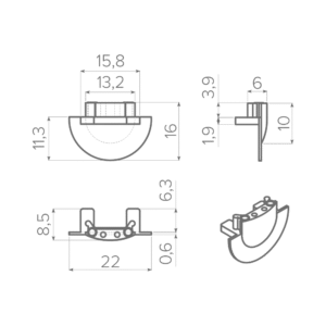 Заглушка для профиля AQ FORM врезного 22х7 черная