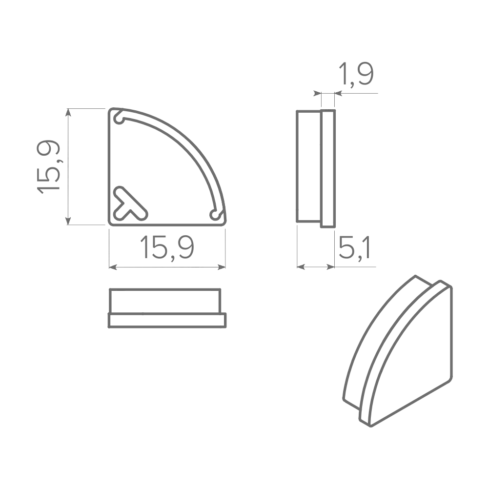 Заглушка для профиля AQ FORM углового16х16 без отверстия черная