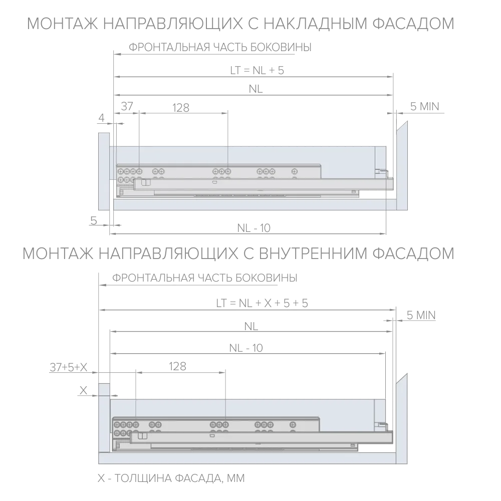 Направляющая скрытого монтажа Stealth синхр. полн. выдв. Push (ДСП до 16мм) под штангу 450 AQ