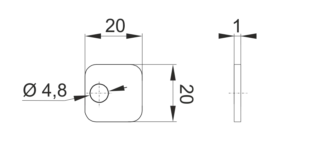 Ответная часть к AQ ONE-PUSH 20х20х1 мм под саморез цинк