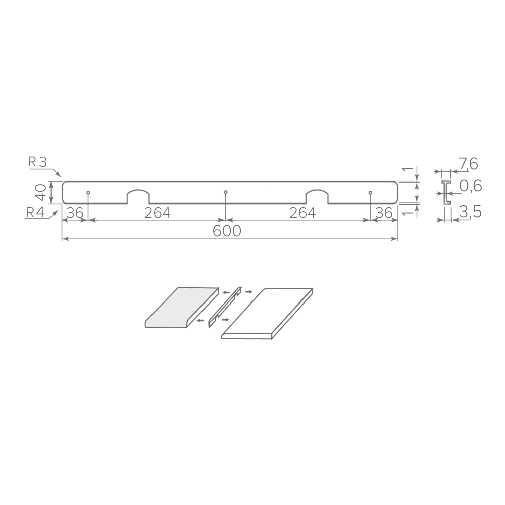 Планка д/постф. AQ PLANK R3 90*стык. алюминий