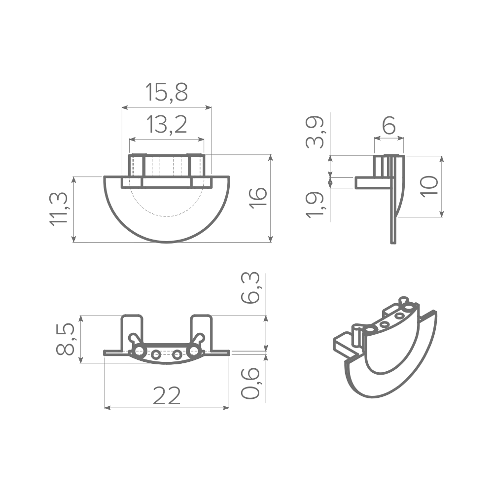 Заглушка для профиля AQ FORM врезного 22х7 серая