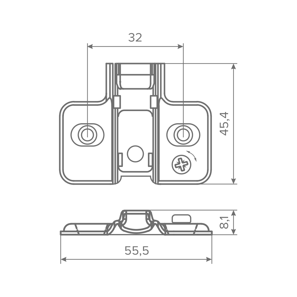 Ответная планка AQ крестообразная с эксцентриком Clip-on под саморез H0