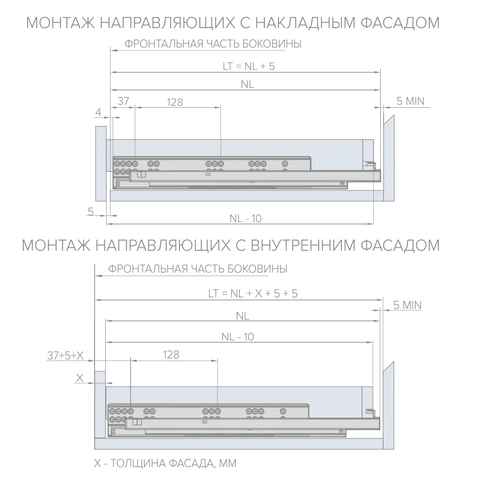 Направляющая скрытого монтажа Stealth синхр. полн. выдв. Push (ДСП до 19мм) под штангу 400 AQ