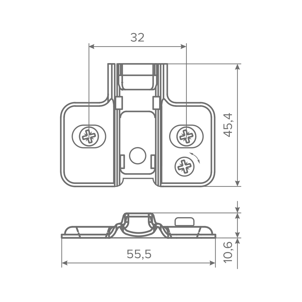 Ответная планка AQ крестообразная с эксцентриком Clip-on под евровинт H2
