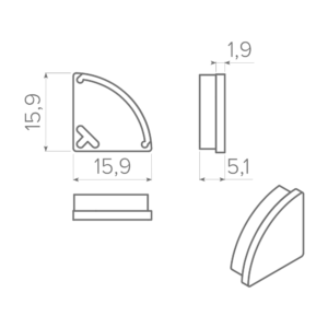 Заглушка для профиля AQ FORM углового16х16 без отверстия серая