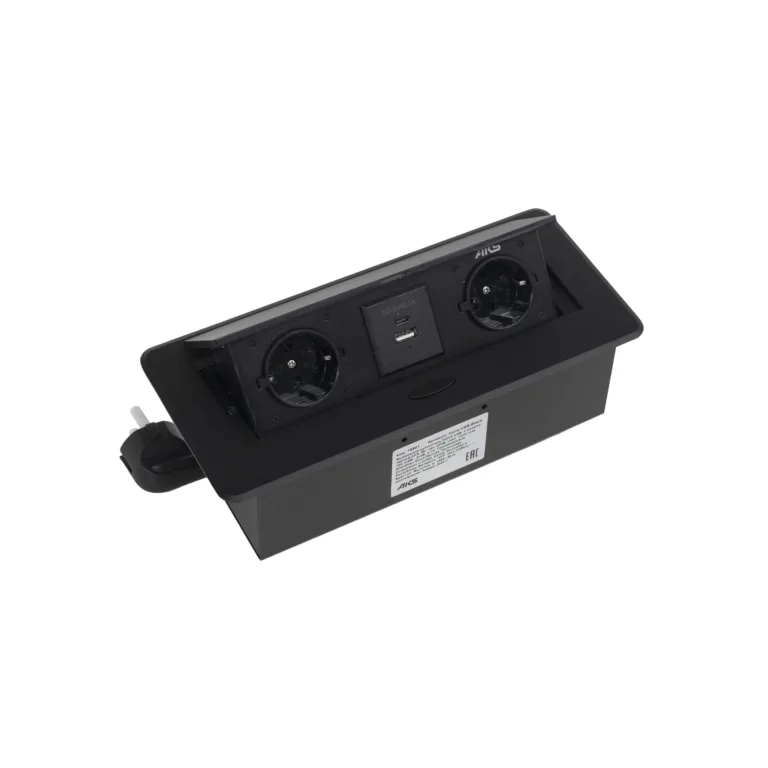Выдвижной удлинитель Nova USB, 2 розетки, USB A + USB C, черный, AKS