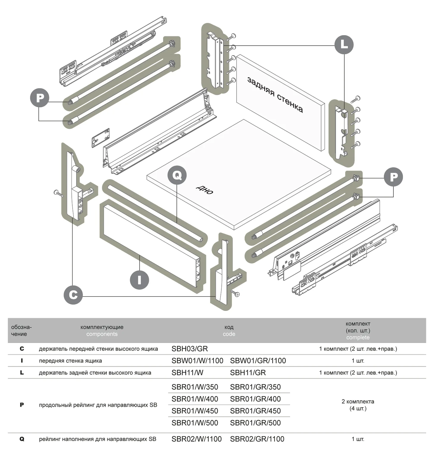 Передняя стенка ящика SWIMBOX SBW01/W/1100