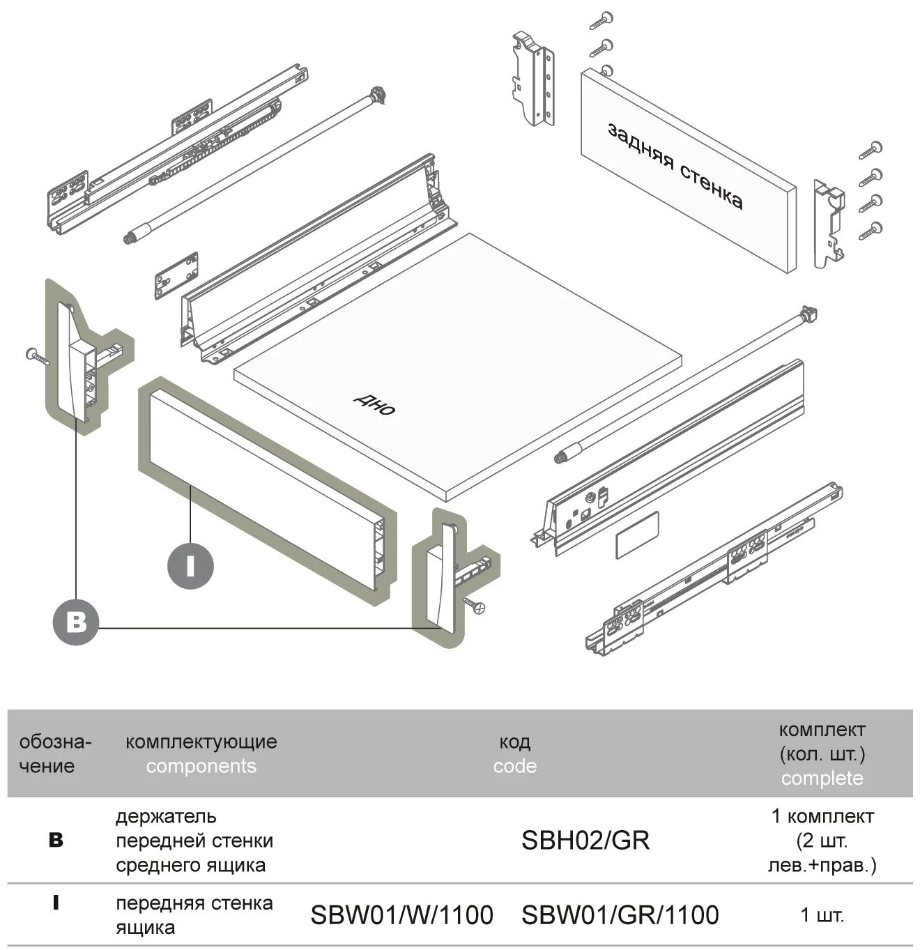 Передняя стенка ящика SWIMBOX SBW01/W/1100