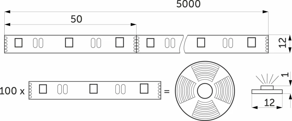 Лента светодиодная RGBW - 10W/m, 12V, 12мм, 5050, 60 д/м, IP20, цветная + нейтральный белый - 5м, AKS