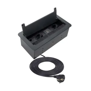 Выдвижной удлинитель 2 розетки, 1xUSB-A, 1xUSB-C, HDMI, LAN, черный, провод 1.5м, HLT