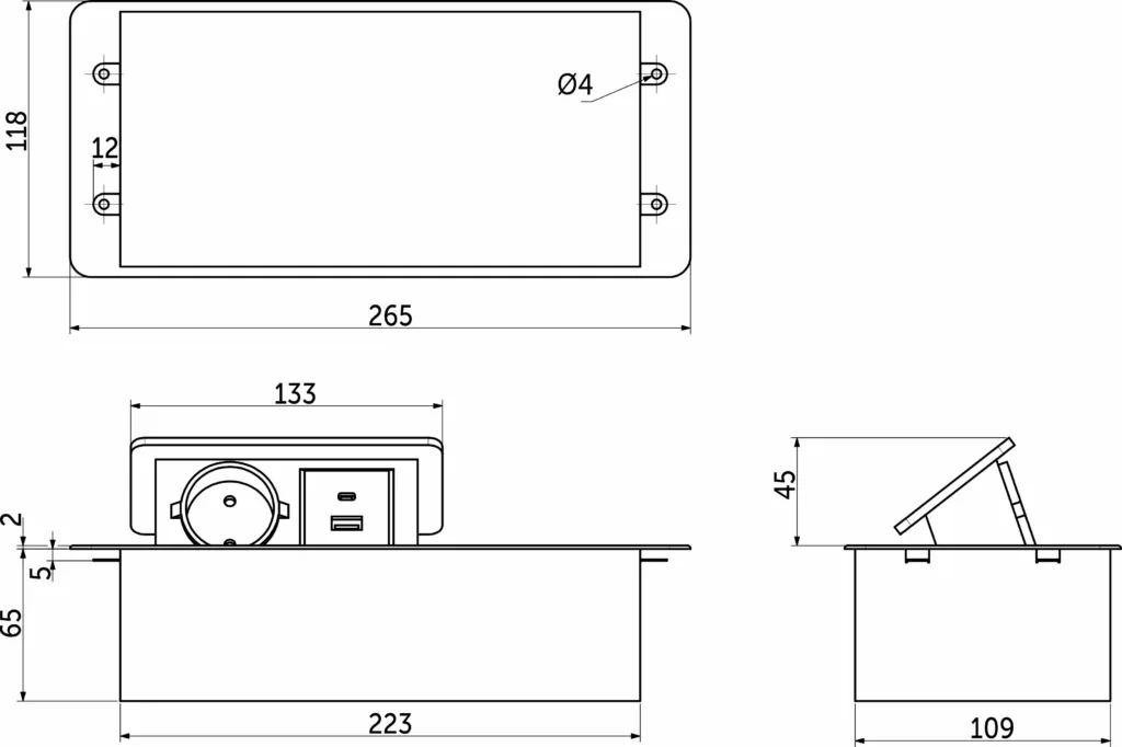 Выдвижной удлинитель Nova 5, 1 розетка, USB A + C, беспроводная зарядка, черный, AKS