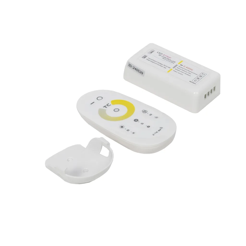 Контроллер для светодиодной ленты CCT (двухцветной), контроллер, пульт, держатель, RF, 2.4 GHz, 12-24V DC, 18 A, 216/432W, AKS
