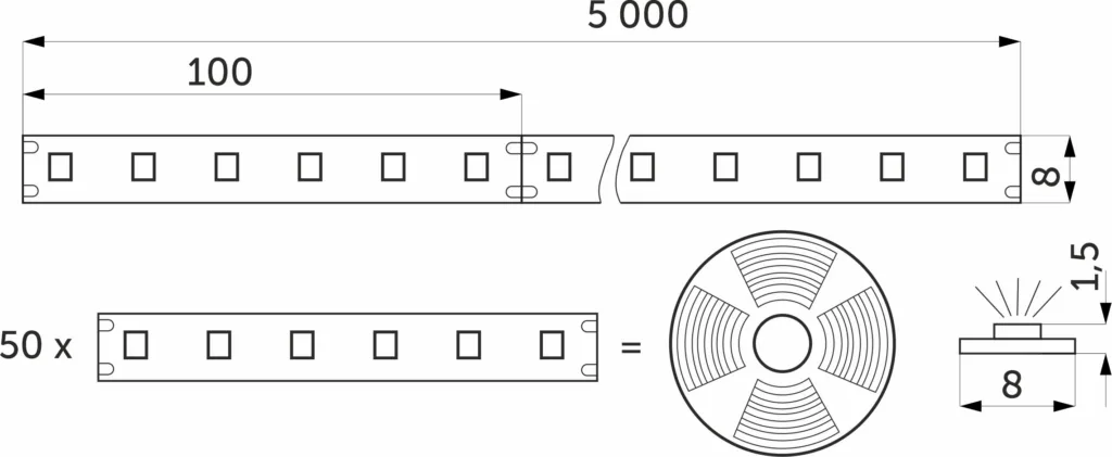 Лента светодиодная - 4,8W/m, 24V, 8мм, 2835, 60 д/м, IP20, холодный белый (6000K), CRI>80, 550 Lm, 5м, AKS