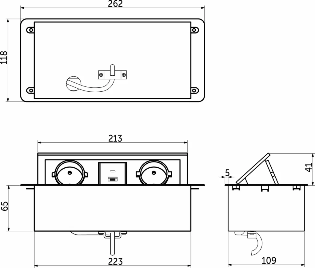 Выдвижной удлинитель Nova USB, 2 розетки, USB A + USB C, алюминий, AKS