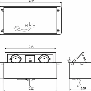 Выдвижной удлинитель Nova USB, 2 розетки, USB A + USB C, алюминий, AKS