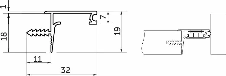 Профиль алюминиевый врезной/торцевой CAPELLA-3218A, с экраном, цвет алюминий, 2м (для 18 ДСП), AKS